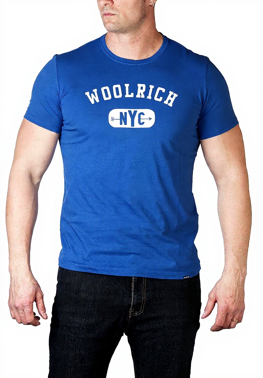 T-shirt Woolrich Uomo Cotone Collo a U Blu True Blue
