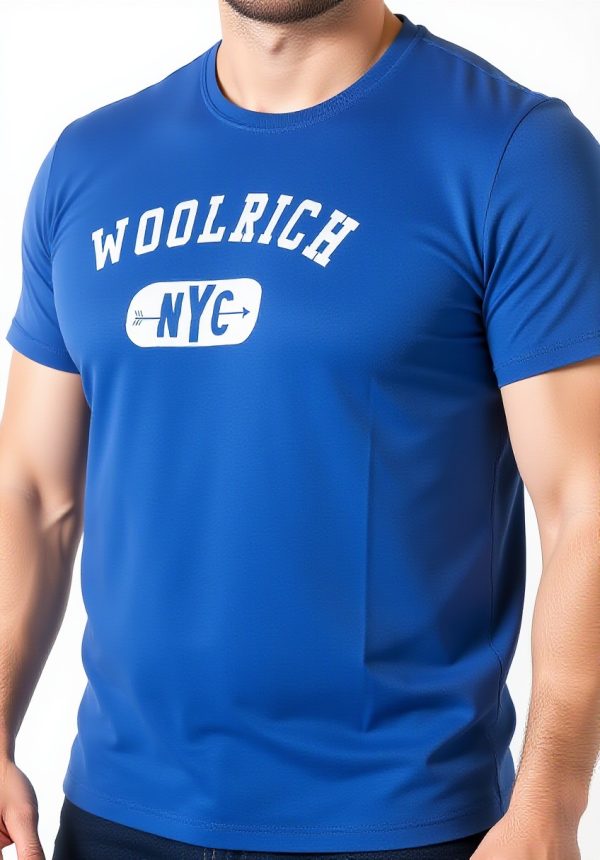 T-shirt Woolrich Uomo Cotone Collo a U Blu True Blue