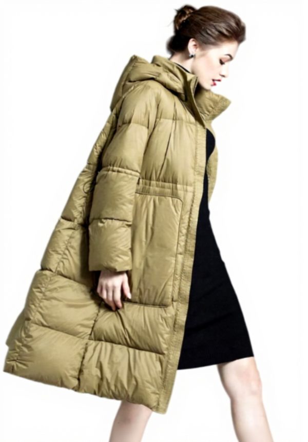 Piumino Donna AKT Nero Piuma dOca Lungo Invernale