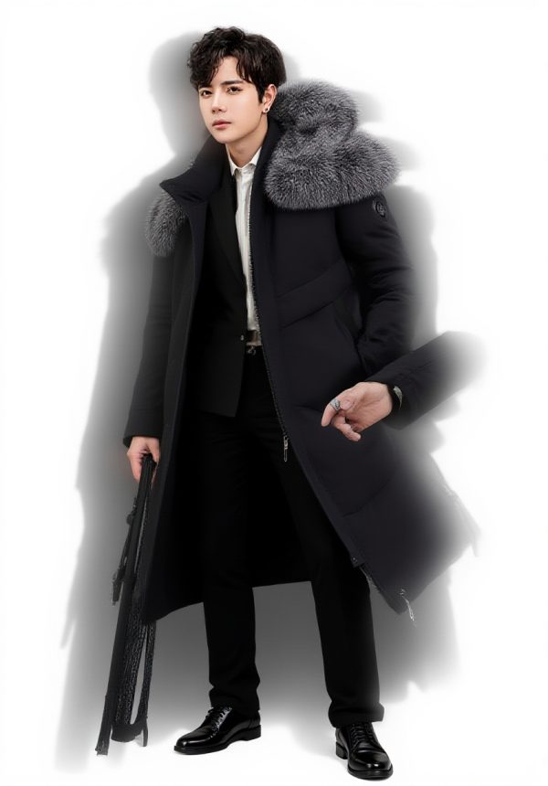 AKT Piumino Invernale Uomo Parka Lungo Piuma DOca Bianca