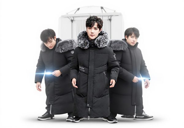 AKT Piumino Invernale Uomo Parka Lungo Piuma DOca Bianca