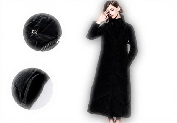 AKT Piumino Lungo Donna Nero Piumino Invernale Cappotto