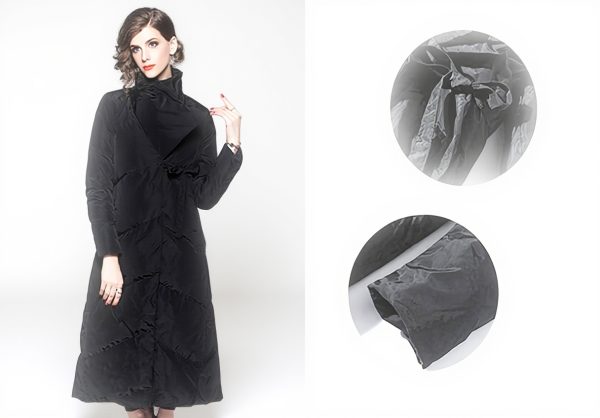 AKT Piumino Lungo Donna Nero Piumino Invernale Cappotto