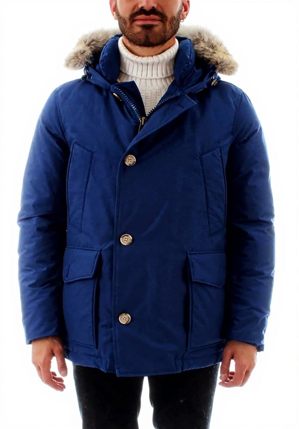 WOOLRICH Arctic Anorak Mens Parka with Fur Electric Blue