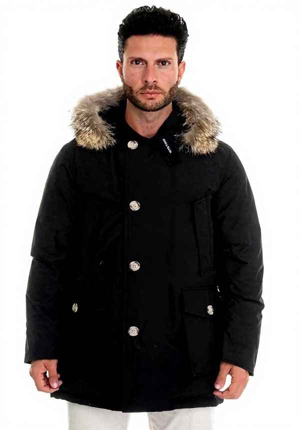 Woolrich Arctic Parka Uomo Nero Giacca Pelliccia Staccabile