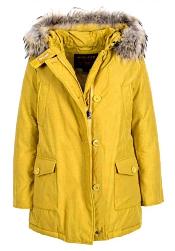 Woolrich Women's Coat Cotton Long Sleeve Parka Yellow