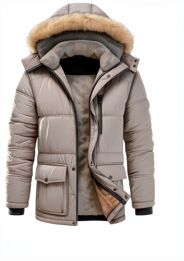 Giacca Parka Uomo Impermeabile Foderata Pile Grigio Nero-3