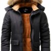 Parka Uomo Impermeabile Foderato Pile Grigio Scuro Nero-0
