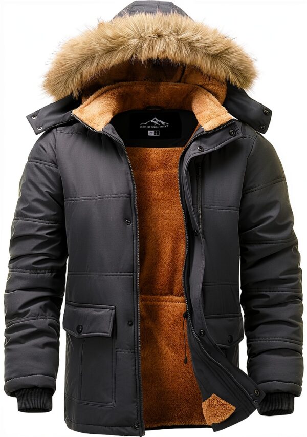 Giacca Parka Uomo Impermeabile Foderata Pile Grigio Nero-0