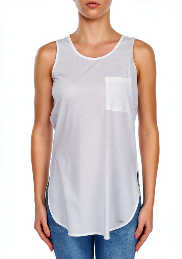 WOOLRICH Maglia Donna Seta T-shirt Senza Maniche Bianca