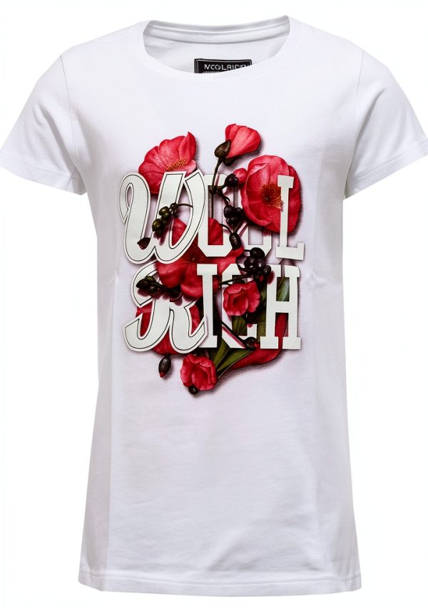 WOOLRICH Maglia Bimba Flower T-Shirt Bambine Rosa Bianco