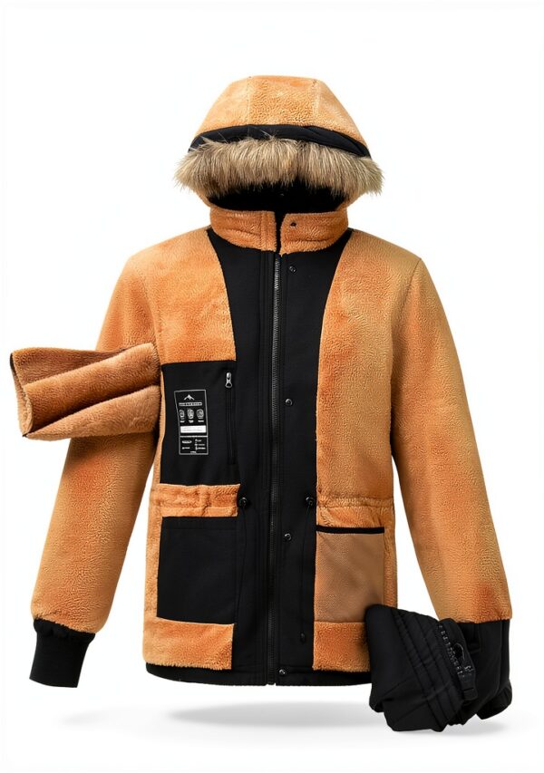 Parka Uomo Impermeabile Foderato Pile Grigio Scuro Nero-2