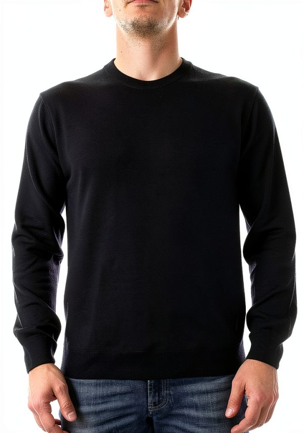 WOOLRICH Maglione Uomo Girocollo Melton Blue Manica Lunga