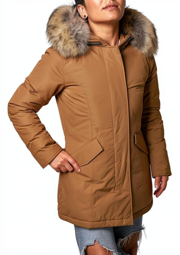 Woolrich parka donna artic raccoon lusso marrone alaskan