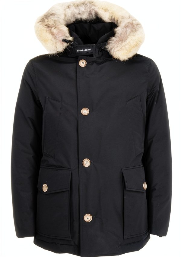 WOOLRICH Giaccone Uomo ARCTIC ANORAK Nero Parka Pelliccia