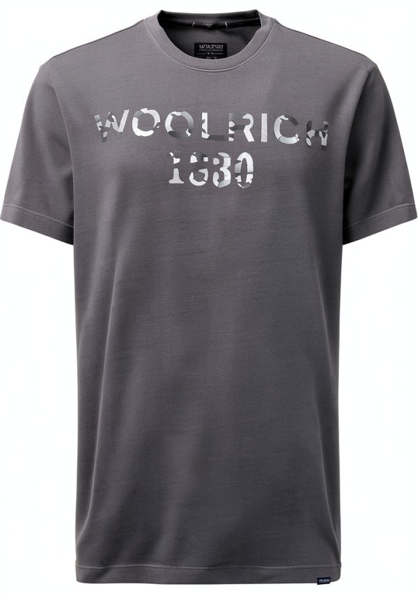 T-shirt Uomo WOOLRICH Logo C-Neck Regular Fit Cotone Grigio