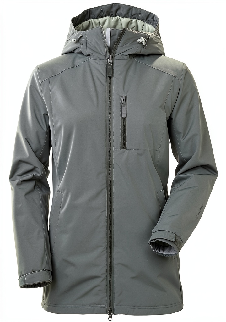 Donna che indossa la giacca Helly Hansen Belfast lunga impermeabile durante una giornata piovosa in città