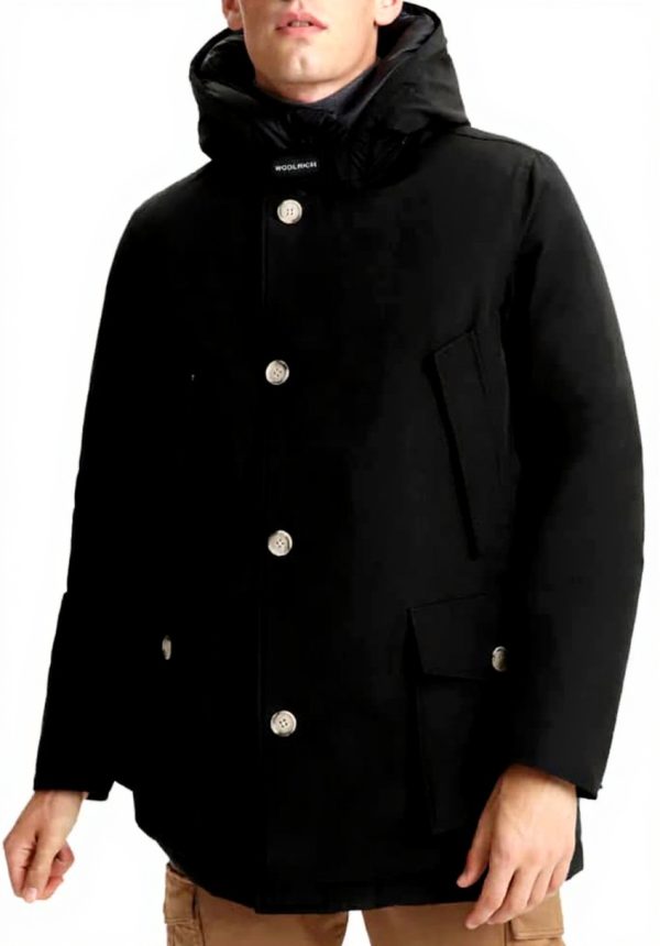 WOOLRICH Arctic Parka Giacca Uomo Nero Cotone Impermeabile