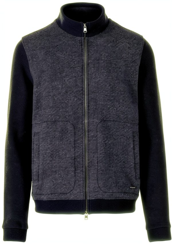 Cardigan Woolrich lana cotone zip completo uomo grigio blu