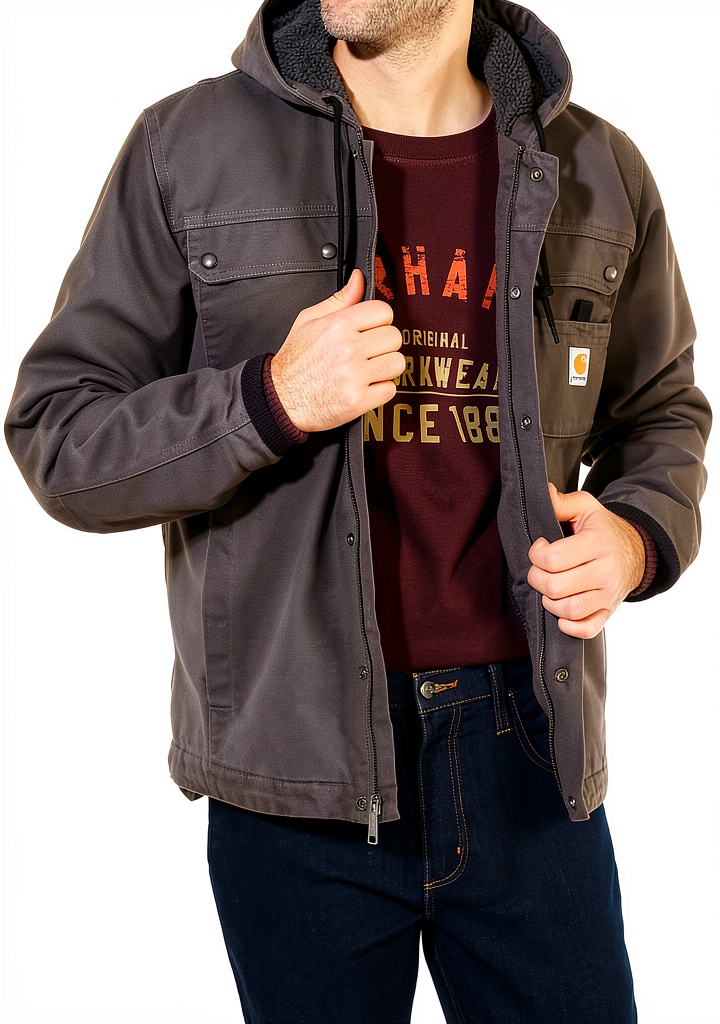 'Giacca Carhartt uomo indossata in ambiente lavorativo'