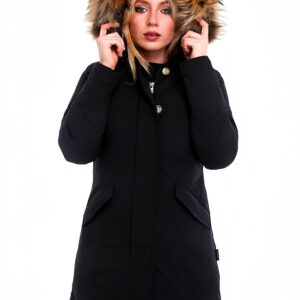 Woolrich Giaccone Donna Nero Lana Cappotto Inverno-0